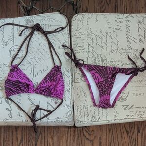 Women’s Purple Printed Tie-Side Bikini Set